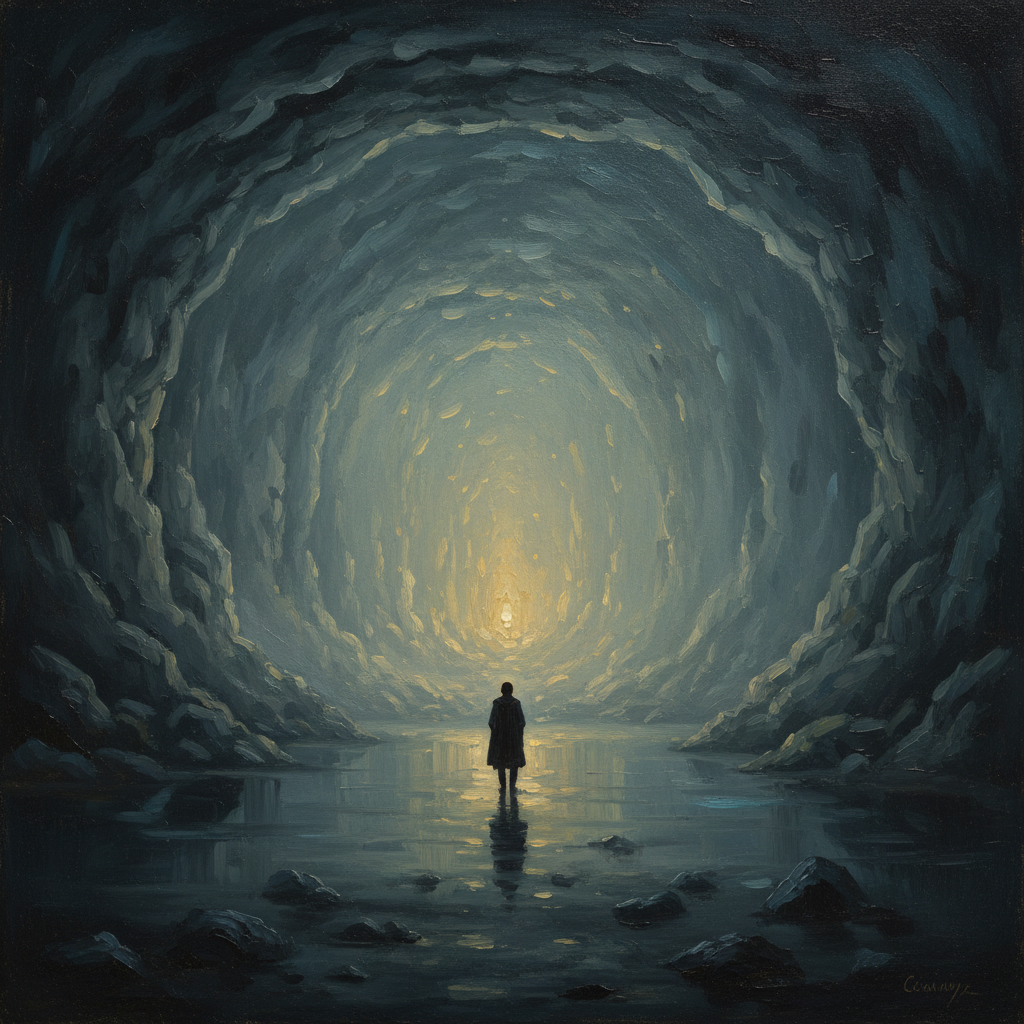 Solitude and individuation — lone figure in mist